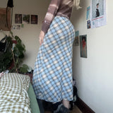 New Blue Retro Lattice Splicing High-Waisted Hip Straight Skirt Hottie Sexy Body Dress Girl HZ0107