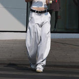 Street Simple Style Lazy Striped Casual Pants Women With Low-Rise Loose Straight Woven Trousers HZ0108