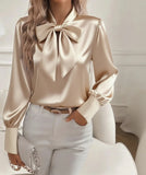 2025 Explosion Autumn Long-Sleeved Bow-Scuttered Women's Shirt Shirt Top HZ0108