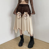 Street Hot Girls Wandering Wasteland Wind Irregular Design Lattice Splicing Lace Skirts Women's Folded Skirts HZ0107