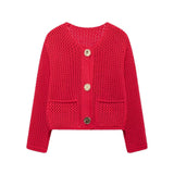 Autumn/Winter 2025 New Women's Solid-Color Casual Fashion Coarse Knit Long-Sleeved Sweater Cardigan Jacket HZ0108