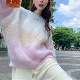 Lazy Wind Hollow Gradient Color Soft-Cutter Sweater Autumn And Winter New Beautiful Ocean To Reduce The Age Of Knitted Coat HZ0108
