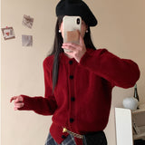 Autumn And Winter New Korean Design Love Buckle Solid Color Thick Collar Knitted Cardigan Loose Sweater Coat HZ0108