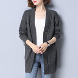 Mid-Long Korean Version Of Knitted Cardigan 2025 Women's Clothing Spring And Autumn Loose Design V-Neck Sweater Women's Autumn And Winter Coat HZ0108
