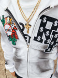 Joint Hic Hop Hoodie Personality Embroidered Zipper Hoodie Spray Prints Oversized Winter Clothing HZ0108