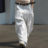 Street Simple Style Lazy Striped Casual Pants Women With Low-Rise Loose Straight Woven Trousers HZ0108