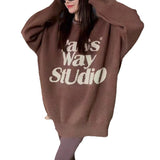 2025 Fashion Temperament Retro Spring And Autumn Wearing Knitted Shirt Letters Hit The Color Lazy Sweater Women's Top HZ0108