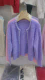 Spring And Autumn Imitation Stingy Knitted Women's Loose Lazy Lantern Sleeve Nail Pearl Side Sweater Knitted Cardigan HZ0108