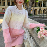 Lazy Wind Hollow Gradient Color Soft-Cutter Sweater Autumn And Winter New Beautiful Ocean To Reduce The Age Of Knitted Coat HZ0108