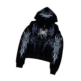 2025 Gothic Retro Loose Personalized Print Hooded Long-Sleeved Zippered Sweater HZ0108