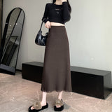 Tassel Knitted Skirt Women's Autumn Dress 2025 New High-Waisted Thin A Word Straight Bag Hip Long Skirt HZ0108