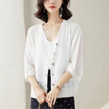 Spring And Summer Ice Silk Sunscreen Air-Conditioning Shirt Thin Hoodie Large Size Fat Mm Seven Sleeves Outside The Knitted Open Shirt Women's Coat HZ0108