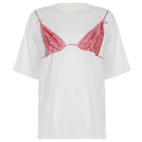 Street Corset Print Personality Loose Short-Sleeved Hot Girl Collar Collar Loose Thin Casual Blouse Woman HZ0107