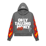 Y2K Flame Letter Print Street Casual Trend Cardigan Jacket Men And Women Loose Hoodie HZ0108
