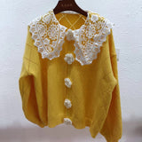 Doll-Collar Small Flower Spring And Autumn Lazy Knitted Cardigan Dress Woman 2025 Women's Version Of Ringge Long-Sleeved Coat Tide HZ0108