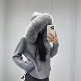Korean Retro Autumn And Winter Knitted Cardigan Women Loose Leisure Long-Sleeved Woolen Hooded Sweater Coat Women HZ0108