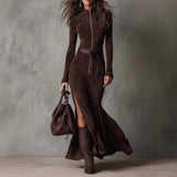 2025 Autumn And Winter Velvet Velvet Long Dress Fashion Temperament Shirt Skirt With Belt HZ0107