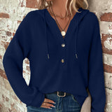 2025 Autumn And Winter Women's Clothing Solid Long-Sleeved V Collar Top Hooded Button Jacket Women HZ0108