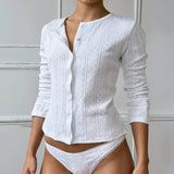 Autumn New Texture Of The Flowers Casual Long-Sleeved Shirt On The Female Basic Solid Color Fashion Buckle T-Shirt HZ0107