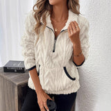 2025 Autumn And Winter New Collar Small Fragrant Wind Half Zipper Pocket Short Wear Woman HZ0108
