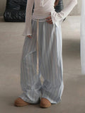 Sweet And Spicy Fresh Wind Striped Wood Ear Tie With Wide Leg Pants Fashion Splicing Comfort And Loose Casual Trousers HZ0108