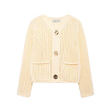 Autumn/Winter 2025 New Women's Solid-Color Casual Fashion Coarse Knit Long-Sleeved Sweater Cardigan Jacket HZ0108