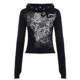 Autumn New Vintage Print Dark Hooded Hoodie Coat Gothic Style Street Sleeve T-Shirt HZ0107