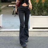 Ins Wind Street Cool Sister Repair Striped Horn Pants New Spicy Low-Rise Straight-Innovel Denim HZ0107