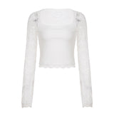 Pure Hot Girl Collar Repair Bottom Long-Sleeved Casual Blouse Solid Color Lace Splicing T-Shirt Girl Autumn HZ0107