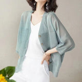 Spring And Summer Ice Silk Sunscreen Air-Conditioning Shirt Thin Hoodie Large Size Fat Mm Seven Sleeves Outside The Knitted Open Shirt Women's Coat HZ0108