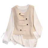 Spring And Autumn Outside The Stacked Cardigan Shoulder Temperament Literary Style Small Design Irregular Knitting Vest Vest Woman HZ0108