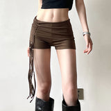 Street Hottie Sling Beads Tuxedo Irregular Tight-Bodying Ass Shorts Women Turn Over The Edges Low-Rise Leisure Pants HZ0107