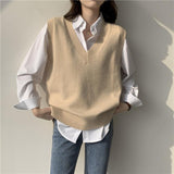Spring And Autumn 2025 New Loose Languid Breeze Cover V. Collar Vest Sleeveless Knitted Shoulder Sweater Woman HZ0108