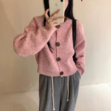 Autumn 2025 Women's Korean Version Of Retro Round-Neck Knitted Cardigan Sweater Coat Languid Loose Soft Glutinous Temperament Top HZ0108