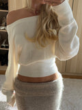 New Sweet And Gentle Temperament Wind Side Small Side Shoulder Loose Solid Long Sleeve Simple Knitted Sweater Woman HZ0108