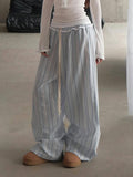 Sweet And Spicy Fresh Wind Striped Wood Ear Tie With Wide Leg Pants Fashion Splicing Comfort And Loose Casual Trousers HZ0108