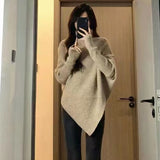 2025 High-Neck Irregular Niche Design Sweater Women's Autumn And Winter Korean Version Of Loose Lazy Wind Soft Glutinous Knitting Top HZ0108
