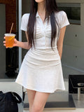 The New Polo Collar Pure Want To Slim Skinny Waist Dress Elegant Style A Short Skirt HZ0108