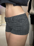 Street Wind Stripes Bumpy Denim Shorts Low-Waist Double-D Row Buckle-Suited Casual Hot Pants HZ0108