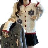 French Temperament Flower Round-Neck Sweater Coat Women Autumn And Winter Women's Languid Little Knitted Cardigans HZ0108