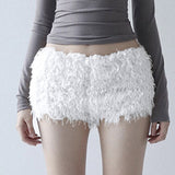 Hottie Style Design Low-Rise Thin Casual Shorts Basic Solid Color Hairy Hot Pants HZ0107