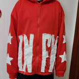 Shirt Letter Star Pattern Long-Sleeved Hoodie Loose Vintage HZ0108