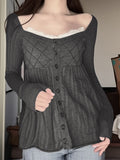 Sweet Girl Style Lace To Receive Waist Sweater New Stylish Comfortable Long Sleeve Top HZ0108