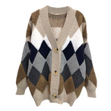 2025 Autumn And Winter Women's Sweater Jacket Cardigan Knitted Lazy Wind V Collar Lingge Blouse Loose Niche HZ0108