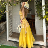 Dopamine Summer Sweet Holiday Windy Leaves Crumb Floral Dress Woman Waist Irregular V-Neck Vest Dress HZ0107