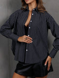 Women's Dress 2025 New Loose Large-Size Striped Women's Shirt Working Shirt Casual Long-Sleeved Shirt HZ0108