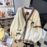 Three-Dimensional Bow Sweater Coat Women's Autumn And Winter New Loose Lazy Style Design Sense To Reduce The Age Of Korean Knitted Open Shirt HZ0108