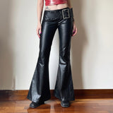 Sexy Babes Street Rivet Black Metal Buckle Trousers Y2K Dark Punk Leather Pants Women's Tide HZ0107