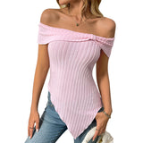 2025 Summer New Lady Repair Slanted Shoulder Sexy Sweet Blouse T-Shirt HZ0108