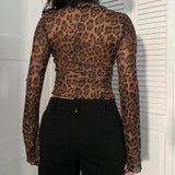 Women's Spice Girls Sexy Leopard Long-Sleeved Covers Autumn Thin R-Fight C-Perspective Cardigans With T-Shirts HZ0107